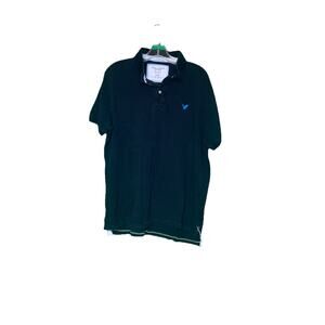 American Eagle Shirt Polo Mens XL Navy Blue Eagle Short Sleeve Y2K Preppy